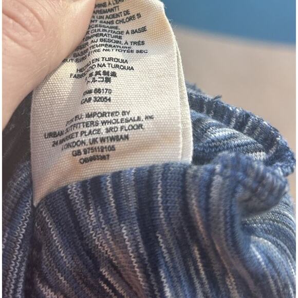 Free People M Blue Striped Elbow Sleeves Turtleneck Top Blouse - Picture 6 of 6